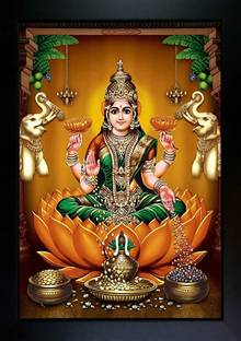 CrowdHall Laxmi Mata Photo Frame | Laxmi Maa Photo Digital Reprint 13.5 inch x 10 inch Painting