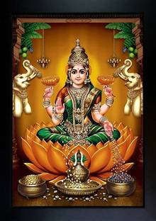 CrowdHall Laxmi Mata Photo Frame | Laxmi Maa photo ( 10 x 13.5 IN ) Religious Frame