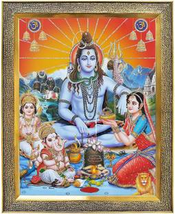 koshtak Shiva Parvati with Ganesh and kartikeya ji/Shiv parivar with shivling Religious Frame
