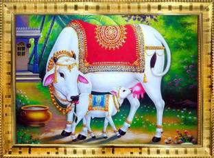 Maharajas Kamadhenu Cow God Digital Printed 7X5 inch Photo Frame Religious Frame
