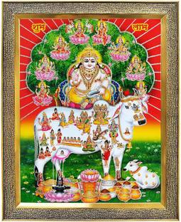 koshtak Dhan Kuber Ji & Kamdhenu Cow With Ashtalakshmi Gold Coin Religious Religious Frame