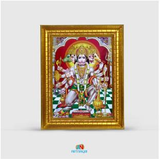 ART NAGRI PANCHMUKHI HANUMAN RELIGIOUS WOOD PHOTOFRAME WITH GLOSSY RESINCOATED FOR POJA Religious Frame