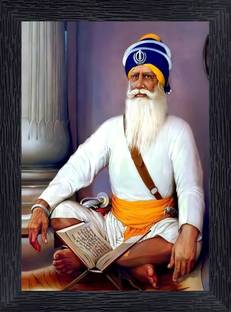 BISRAT CREATIONS Shri Baba Deep Singh Ji Religious Wood Wall Hanging Photo Frame Size-10/14 Inch Digital Reprint 14 inch x 10 inch Painting