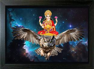 LOKANJ MAA LAXMI PHOTO WITH OWL FRAME | GODDESS LAKSHMI VASTU PICTURE SIZE 33*23 CM Religious Frame