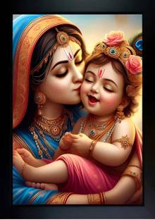 SL GIFTS maa yashoda with bal krishna photo frame a4 9*12 size wood wall photo frame Religious Frame