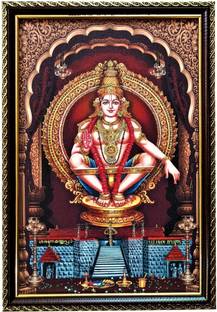 SujArta Ayyappa Swamy Photo, (Medium Size) 13* 9 Inch Premium Vinyl Print, 6 mm Board Religious Frame