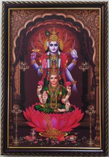 SujArta Bhagwan Vishnu Lakshmi Photo, (Medium Size) 13 * 9 inch Vinyl Print, 6 mm Board Religious Frame