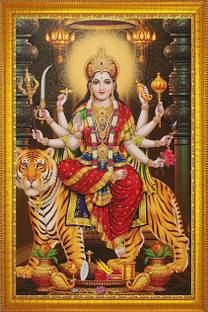 jog craft durga maa golden photo frame, mata ji photo Religious Frame