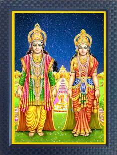 LOKANJ Lakshmi Narayan Photo Frame | Laxmi Vishnu Picture Size 9 * 13 Inch Multi Color Religious Frame