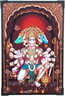 SujArta Panchamukhi Hanuman / Anjaneya Photo,(Medium Size) 12 * 8 Inch & 8 mm MDF Board Religious Frame