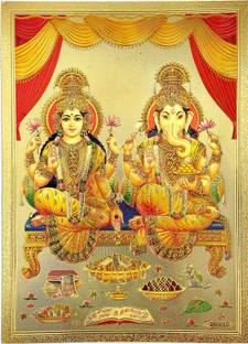 HAWAI Lakshmi ganesh ji Gold Plated Wall Hanging Photo(No Frame Include,5x7inch) Religious Frame