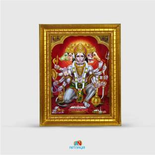 ART NAGRI PANCHMUKHI HANUMAN JI RELIGIOUS WOOD PHOTOFRAME WITH GLOSSY RESINCOATED FOR POJA Religious Frame
