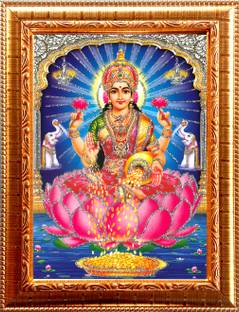 Deshkart MAHALAKSHMI LAKSHMI GOLDEN PHOTO FRAME SMALL SIZE (6.5 X 8.5) INCH RECTANGULAR Religious Frame