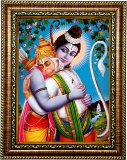 Hitech Hanuman Ji With Lord Sri Ram Laminated Photo Frame for Home Decor & Puja Religious Frame