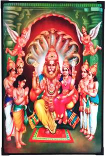 SujArta Shree Lakshmi Laxmi Narasimha Swamy Photo Frame, Premium 12*18 Inch, 8mm Religious Frame