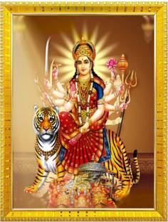 Nokkes Shera wali Mata Durga Maa Sherawali devi Golden 5X7 Inch Photo Frame_AQW16 Religious Frame