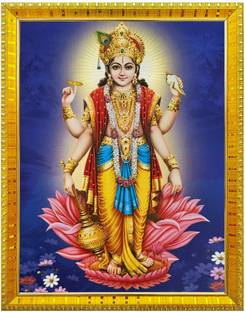 koshtak Shri Vishnu Bhagwan Ji On Lotus Photo Frame With Lamination For Home Temple/Gift Religious Frame
