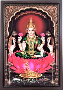 SujArta Lakshmi Laxmi Photo, Premium Dhana Laxmi Vinyl Print, Quality 20*14 Inch, 4 mm Religious Frame