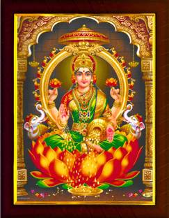 Exello Exello Sri Maha Lakshmi Devi Dhana Vaibhav Photo Frame (Brown) 12x10 Inch Religious Frame