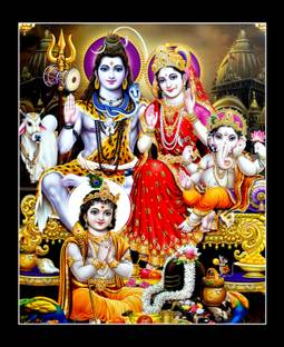 Sunframing Shiv parivar photo frame with laminated sheet . size [ 5x7 inch ] Religious Frame