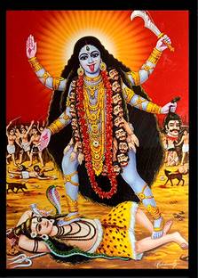 देशकार्ट काली माता (5 INCH X 7 INCH) लैमिनेटेड फोटो विथ बैक सपोर्ट माउंट रिलीजियस फ्रेम