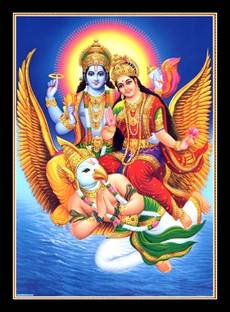 DIGITOUCH DESIGN Lord Vishnu and Goddess Lakshmi on Garuda Photo Frame, 12x8 Inches, Wall Mount Religious Frame