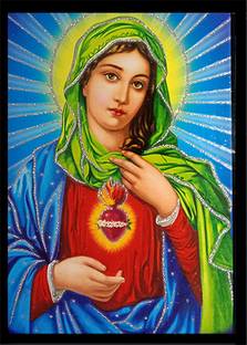 Deshkart E Commerce MOTHER MARY (5 Inch X 7 Inch) Laminated Photo With Back Support Mount Religious Frame