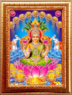 Deshkart DHANALAKSHMI MATA Golden Photo Frame (6.75 x 8.75 inch) Photo+Wall Hanging Mount Religious Frame