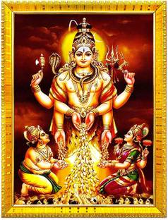 Zig Zag God Swarnakarshana Bhairava Swamy With Lakshmi Devi and Kuber Bhagwan Religious Frame