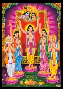Deshkart GOUR NETAI PANCHATATWA (8X11) inch Laminated Photo With Wall+Back Support Mount Religious Frame