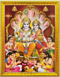 koshtak Vishnu Laxmi On Sheshnag Photo Frame With Lamination For Temple/Gift/Home Decor Religious Frame
