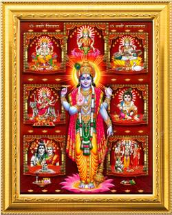 NDFRAME vishnu laxmi garuda Devi Devta photo frame with Laminated((6 inch x 8 inch) Religious Frame