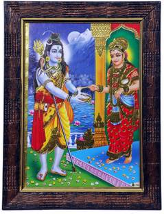 Dharmikk Maa Annapurna Devi & Bhole Sankar ji Wooden Photo Frame | Hindu Devi Devta Photo Religious Frame
