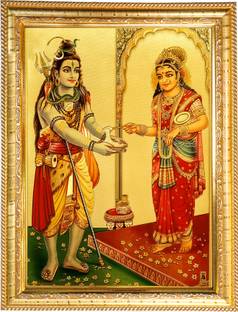 HAWAI Shiva, Maa annapurna Devi Gold Plated Wall Hanging Wood Photo Frame(13.5x10in) Religious Frame