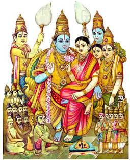 Giriram Photos Lord Shri Ram Darbar/Ram Pattabhishekam Medium Size (8"x7") Photo Wooden Cutout Religious Frame