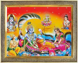koshtak Vishnu Lakshmi Ji On Sheshnag With Shiva Brahma & Garuda Narad Muni Religious Frame
