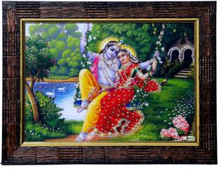 Dharmikk Radhakrishn Swing Jhula Photo Frame for Wall and Pooja Religious Frame