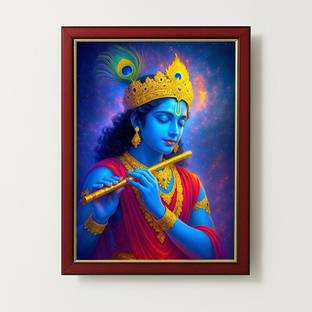 Artique Creation Lord Krishna Wall Painting 12x18 Inch | Spiritual Framed Art for Home Décor Religious Frame
