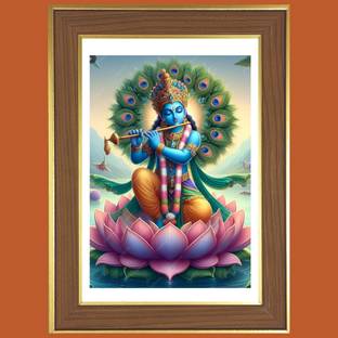 HitechMart Sri Krishna On Lotus Photo Frame 10x14 Inches Religious Frame
