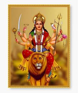 SRHT A4 Size Sherawali Mata / Durga Maa Laminated Photo Frame Religious Frame