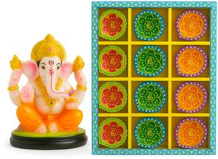 Vibrant Green Handmade Diya Lord Ganesha Idol, Diwali diyas | Deepawali Gifts Earthenware, Terracotta Table Diya