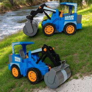 Gurukrupa Musical Friction JCB Road Roller Toy For KIds With Light and Music - Blue