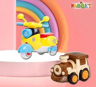 KOBBET 2-Pcs Combo Mini Scooter and Cartoon Mini Train Toy for Kids Toddlers Baby Adult