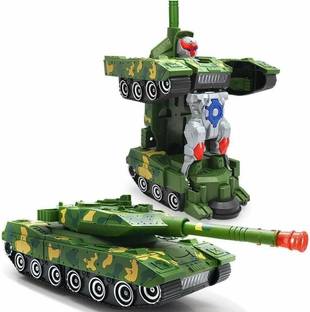 MeToy Deformation Combat Tank Transform Robot Toy with Light & Music Automatic Transforming Robot Tank Toy for Kids with Bump Function (Combat Tank)