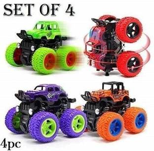 fizz Mini Monster Trucks Friction Powered Cars for Kids Big Rubber Tires Baby Boys Super Cars Blaze Truck Children Gift Toys Mini Rock Crawler (Multicolor, Pack of: 4)