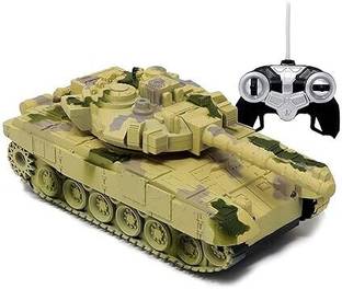 Budetto Remote Control Rotating Army Battle Tank Toy for Kids with Light & Sound Green