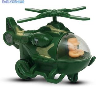 EARLYGENIUS Friction Army Helicopter Unbreakable Toy with Moving Pilot Push and Go Aircraft