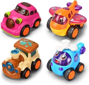 KOBBET Combo Transport Set 4pcs Friction Powered Toy Cars Push n go Function for Boy