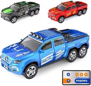Navrangifashion Remote Control Racing Truck, Blue Metallic, Die-Cast Alloy Model Car 6-Wheel