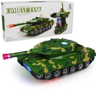 GoBaby Deformation Combat Tank Transform Robot Toy with Light & Music Automatic Transforming Robot Tank Toy for Kids (Combat Tank) (Green)